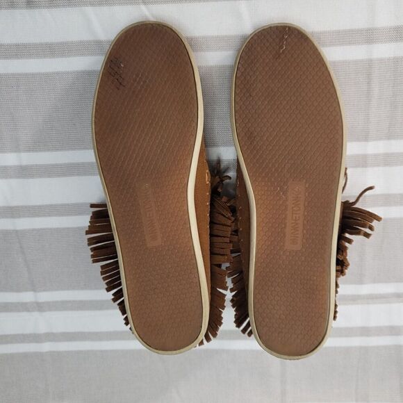 Minnetonka Venice Suede Leather Boho Fringe Bootie Hard SoleBrown Women’s 7 - Picture 9 of 11